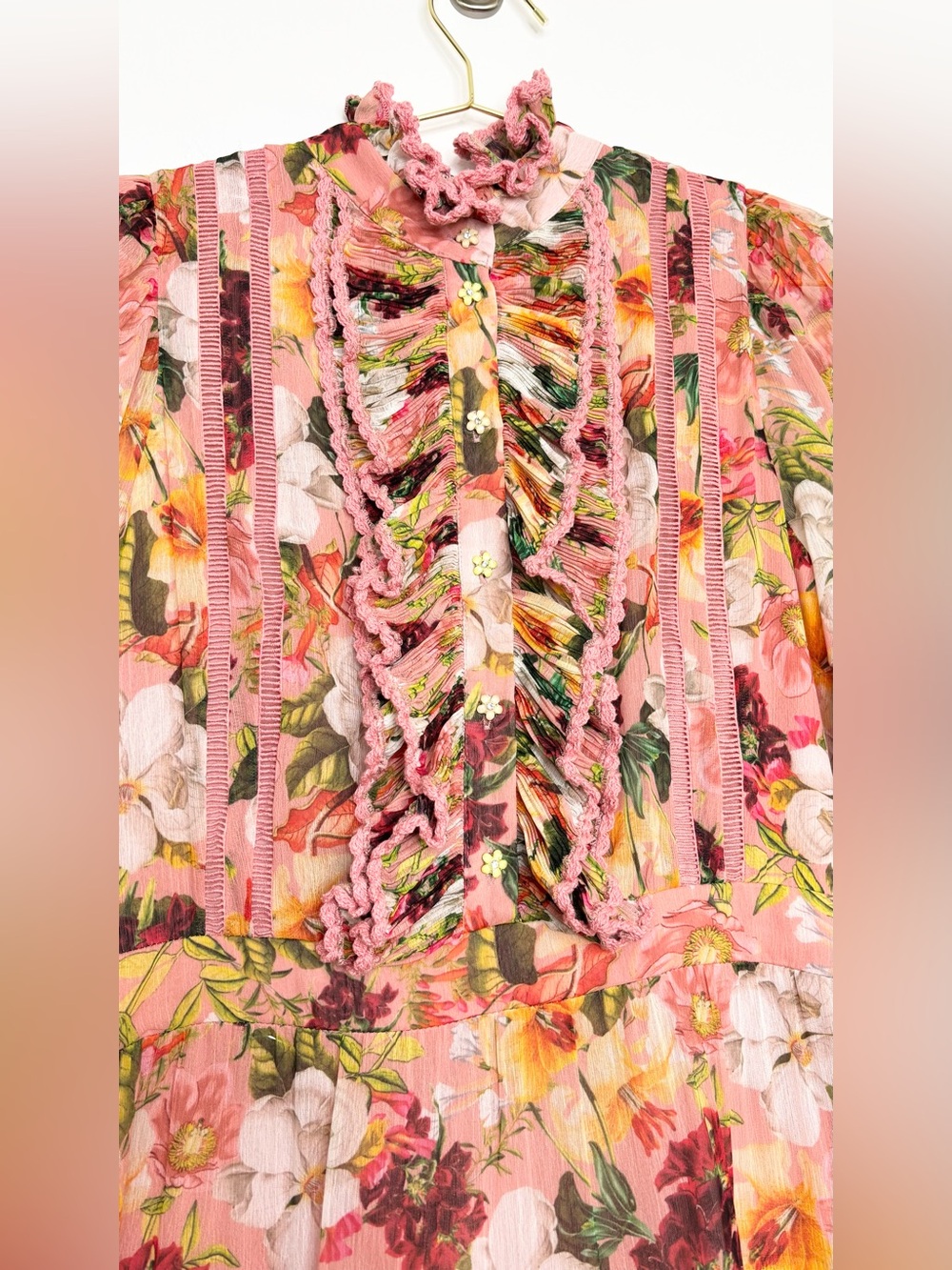 Alice + Olivia Brooke High Neck Maxi Dress Juniper Floral Rose Button Front 6 - Picture 11 of 16